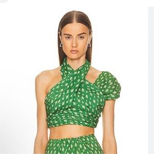 Johanna Ortiz Green Okeanos Tile Print Halter Top, Size 8